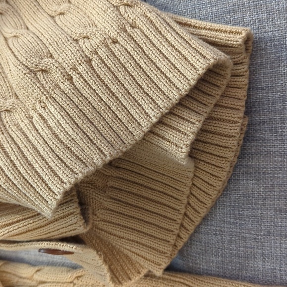 Lauren Ralph Lauren 100% Cotton Cable Knit Sweater Off Center Buttons Camel P/L - Picture 7 of 10